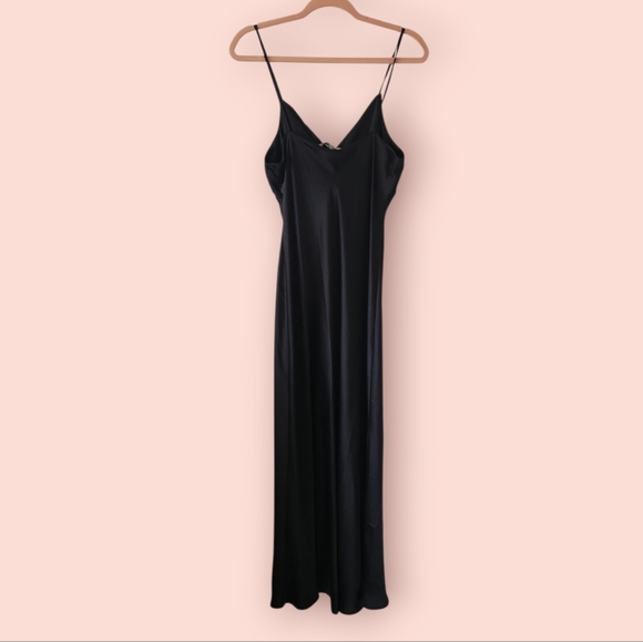 NWT Zara | Black Satin Effect Slit Maxi Dress Size L - Picture 6 of 10